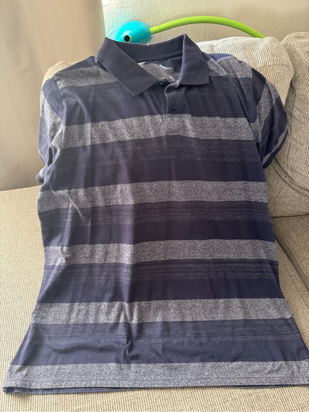 Old Navy Navy and Gray Horizontal Stripe Polo